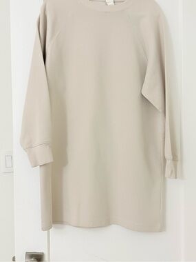 H&M Oversized Long Sleeve Sweatshirt Dress in Light Beige